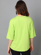 Kotty Green Typography Printed Drop-Shoulder Sleeves Oversized T-shirt