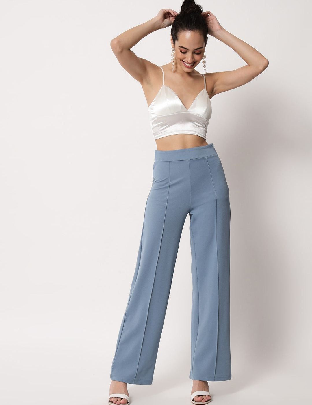 Kotty Women Pack Of 3 Relaxed Straight Leg Fit High-Rise Easy Wash Trousers