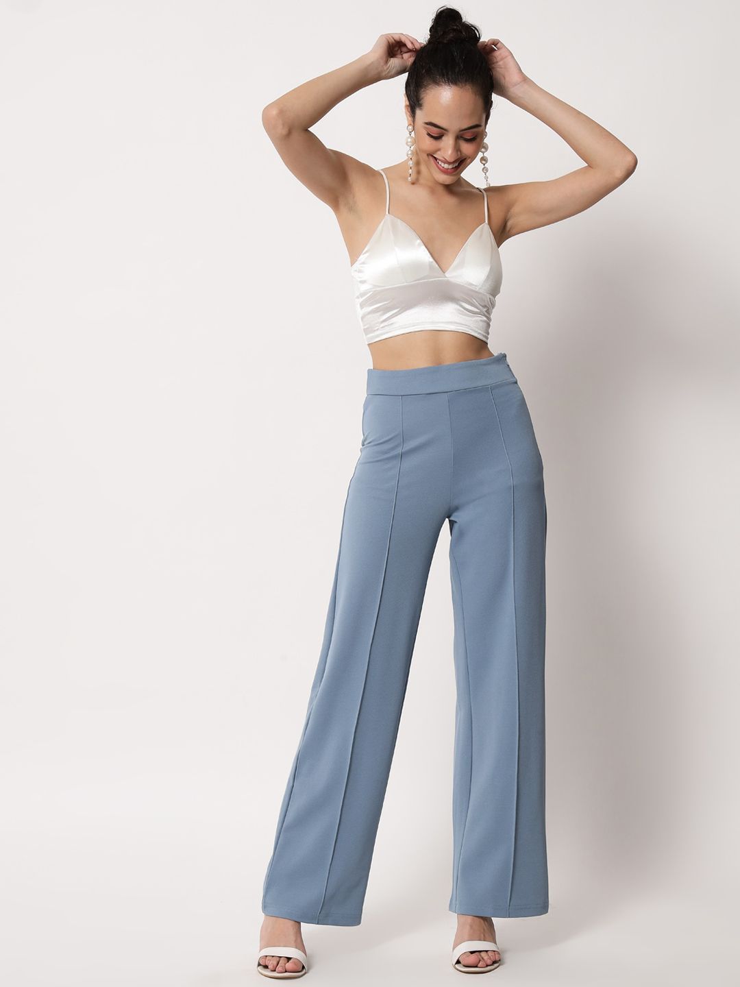 Kotty Women Pack Of 3 Relaxed Straight Leg Fit High-Rise Easy Wash Trousers