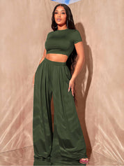 Kotty Olive Green Round Top With Palazzo