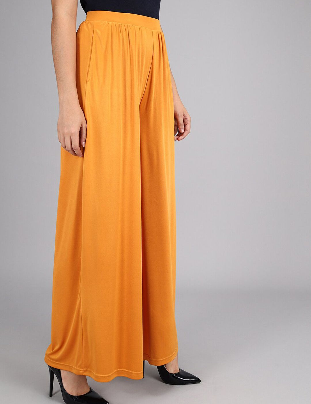 Kotty Women Yellow Flared High-Rise Pleated Parallel Trousers