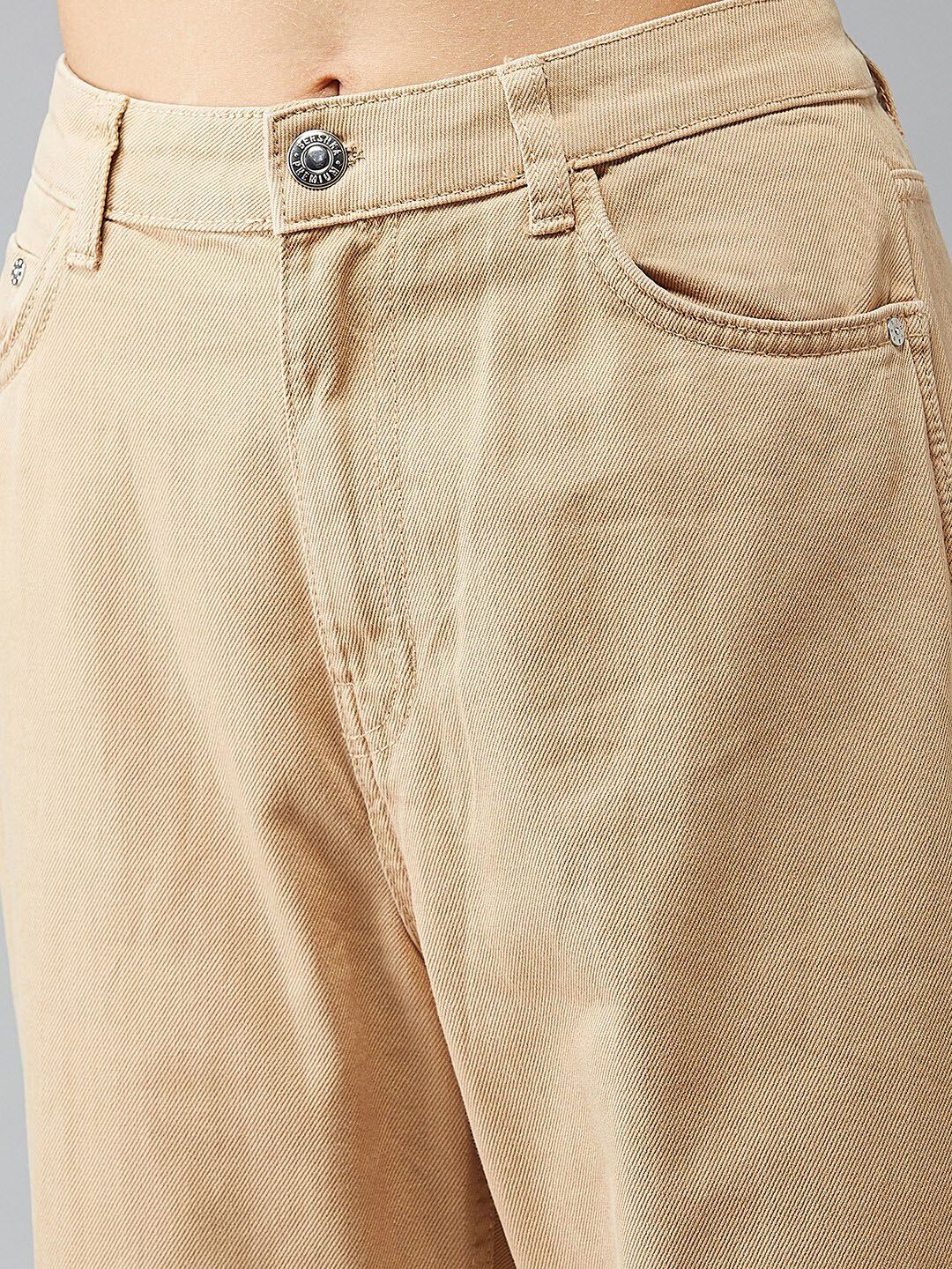 Kotty Women Beige Boyfriend Fit High-Rise Clean Look Jeans