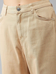 Kotty Women Beige Boyfriend Fit High-Rise Clean Look Jeans