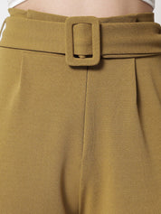 KOTTY BIZwear Women Brown Relaxed Straight Fit High-Rise Easy Wash Pleated Trousers