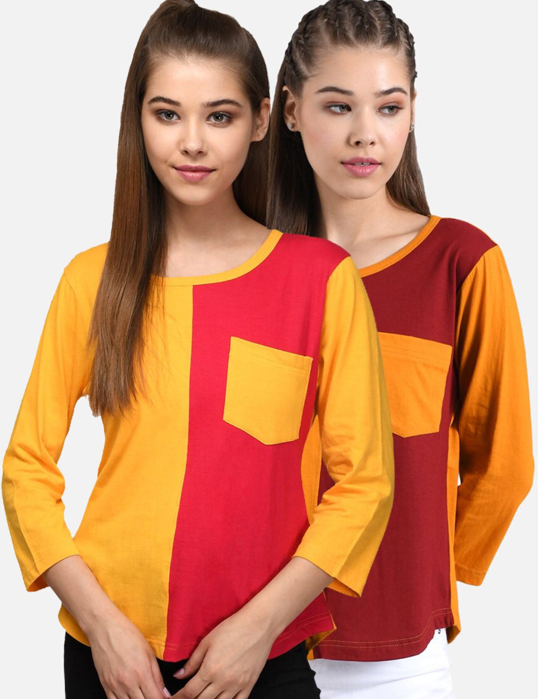 Kotty Women Pack Of 2 Colourblocked Round Neck T-shirt