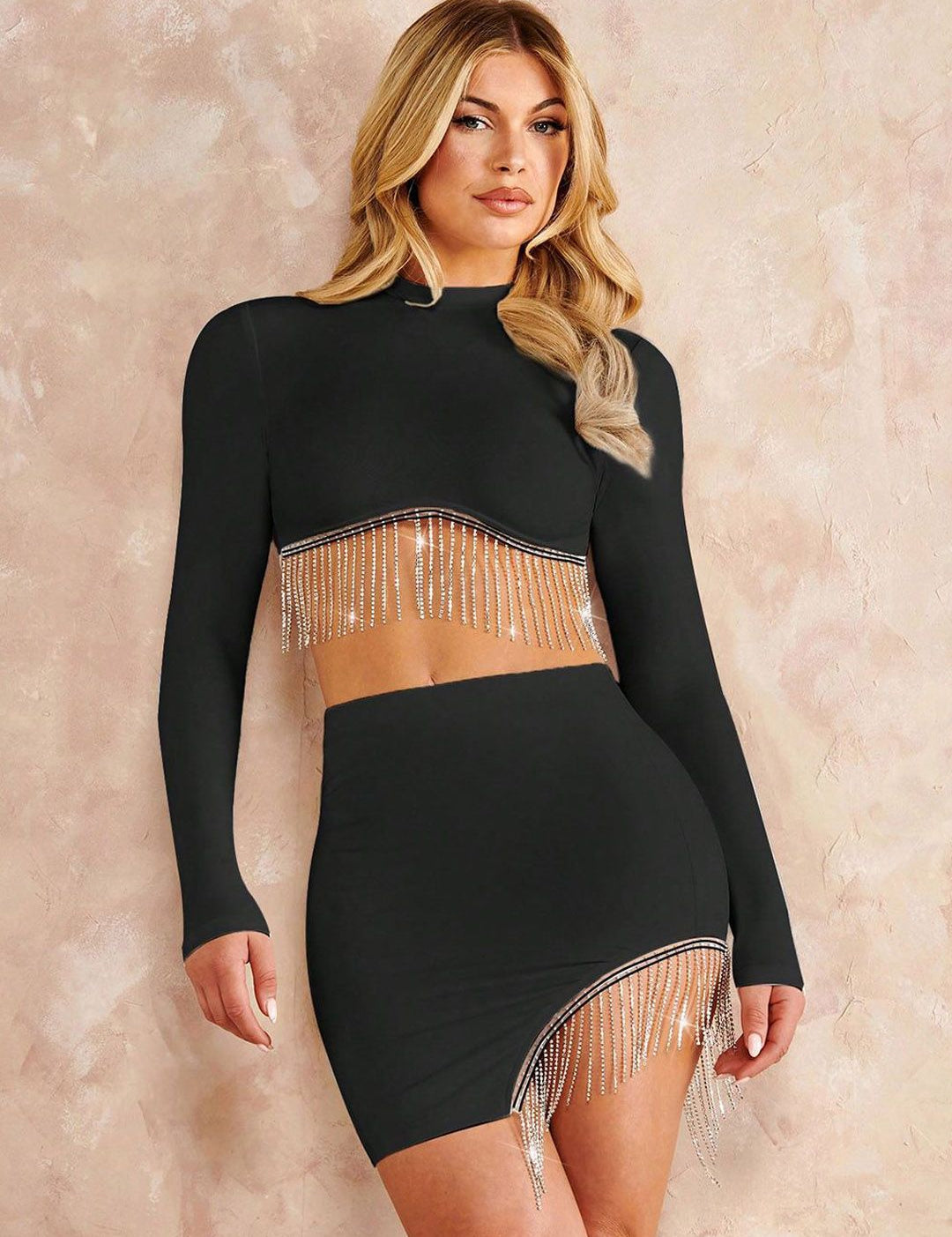 Kotty Black Round Neck Top With Skirt 