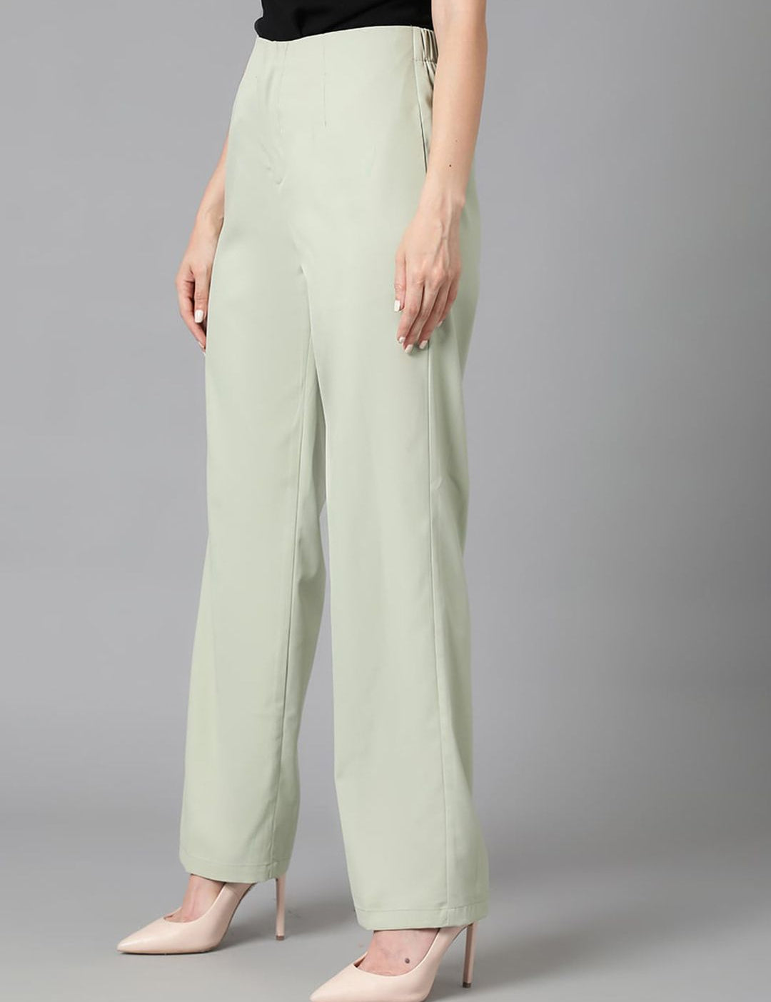 Kotty Women Green Relaxed Straight Leg Straight Fit High-Rise Easy Wash Parallel Trousers