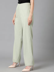 Kotty Women Green Relaxed Straight Leg Straight Fit High-Rise Easy Wash Parallel Trousers