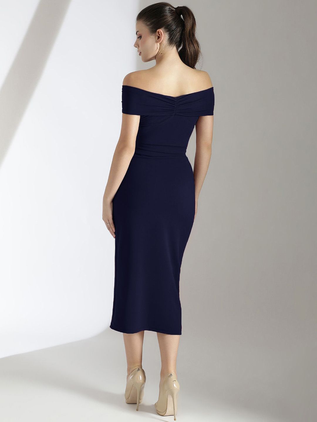 Kotty Navy Blue Off Shoulder Top With Skirt 