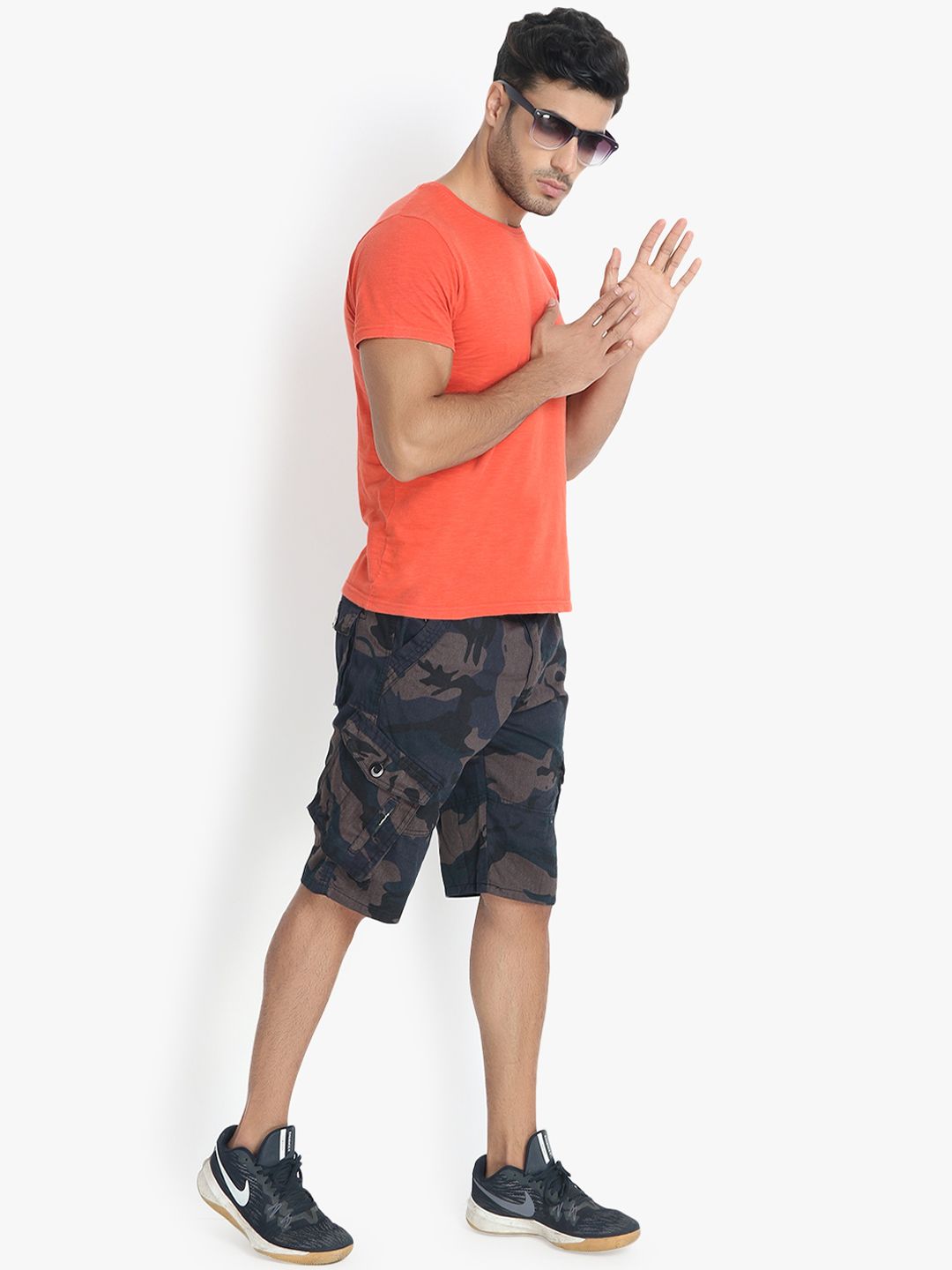 Kotty Men Blue Printed Regular Fit Cargo Shorts