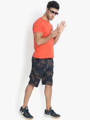 Kotty Men Blue Printed Regular Fit Cargo Shorts