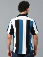 Kotty Men Cuban Collar Striped Casual Shirt