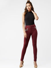 Kotty Women Maroon Skinny Fit High Rise Jeans