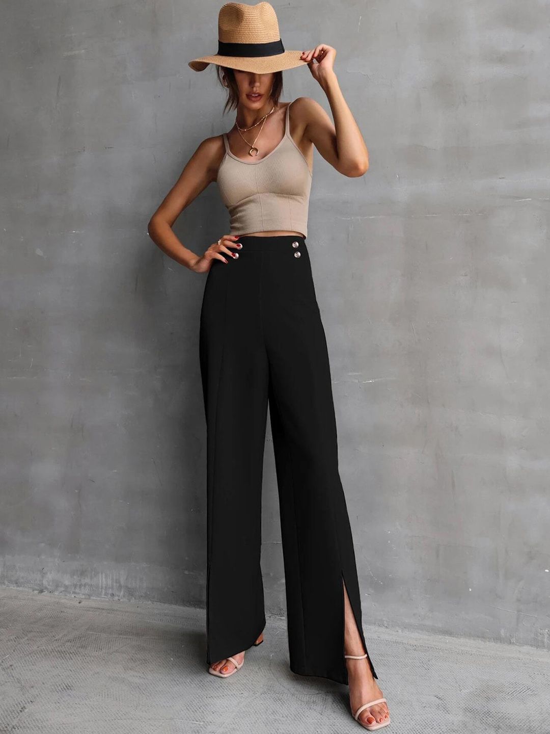 Kotty Women Relaxed Straight Fit High-Rise Easy Wash Trousers