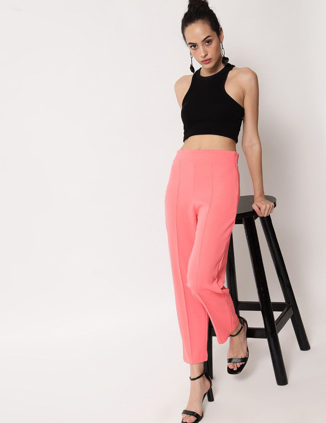 Kotty Women Pink Relaxed Straight Fit Easy Wash Trousers