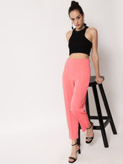 Kotty Women Pink Relaxed Straight Fit Easy Wash Trousers
