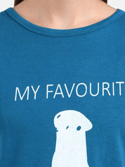 Kotty Women Blue Printed Round Neck T-shirt