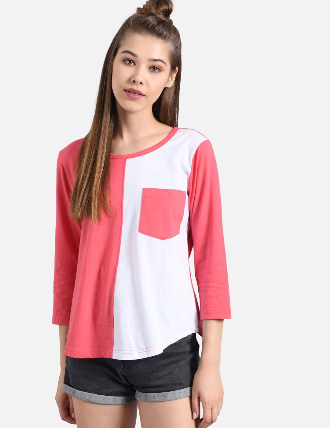 Kotty Women Multicoloured Pack of 2 Colourblocked Round Neck T-shirt