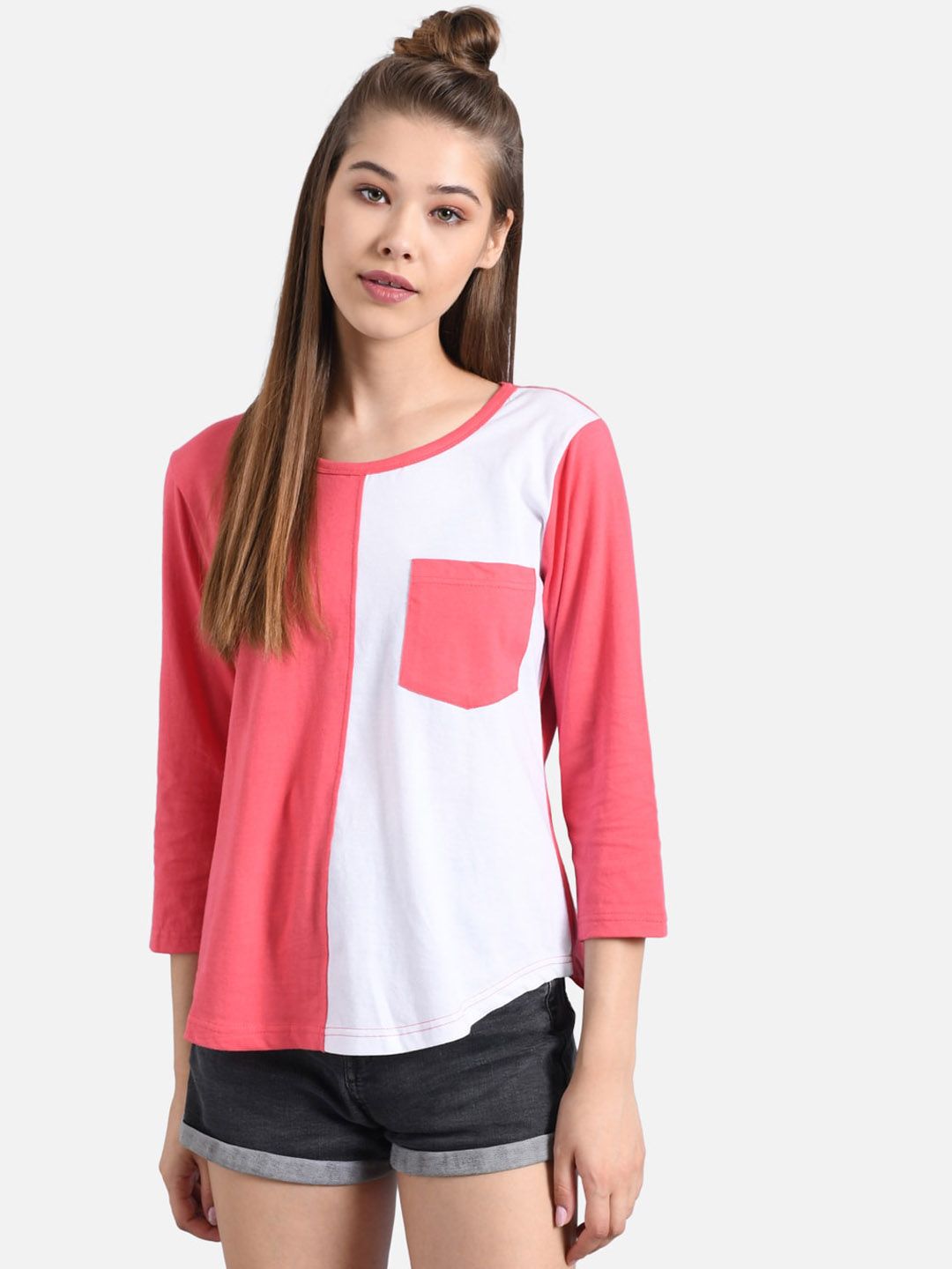 Kotty Women Multicoloured Pack of 2 Colourblocked Round Neck T-shirt