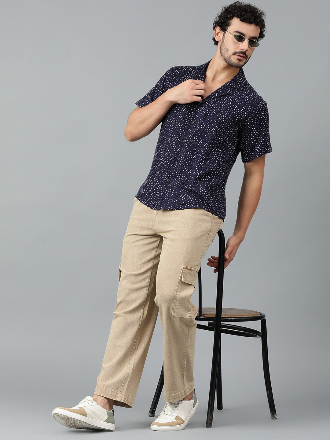 Kotty Men Cuban Collar Micro Ditsy Printed Casual Shirt