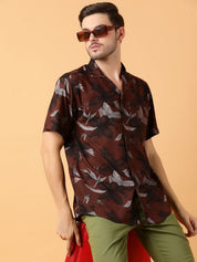 Kotty Men Relaxed Spread Collar Graphic Printed Cotton Casual Shirt