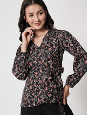 Kotty Floral Printed Puff Sleeve Peplum Top