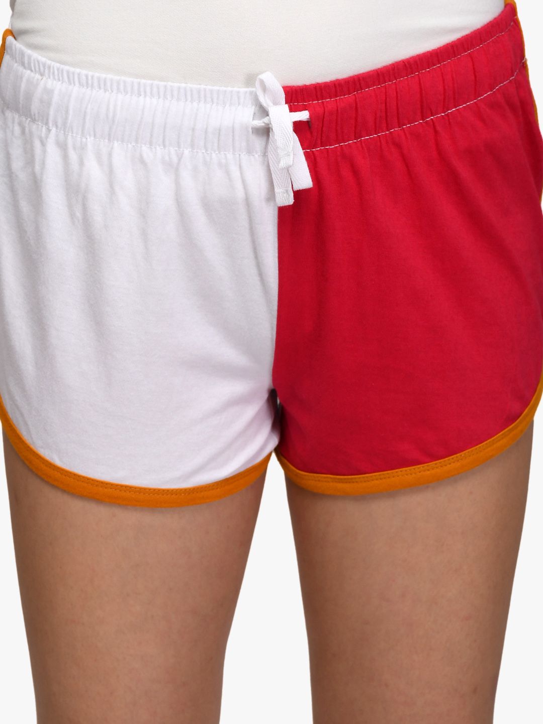 Kotty Women White & Red Colourblocked Regular Fit Shorts