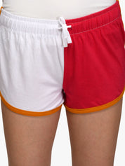 Kotty Women White & Red Colourblocked Regular Fit Shorts