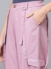 Kotty Women High-Rise Easy Wash Cotton Cargos Trousers