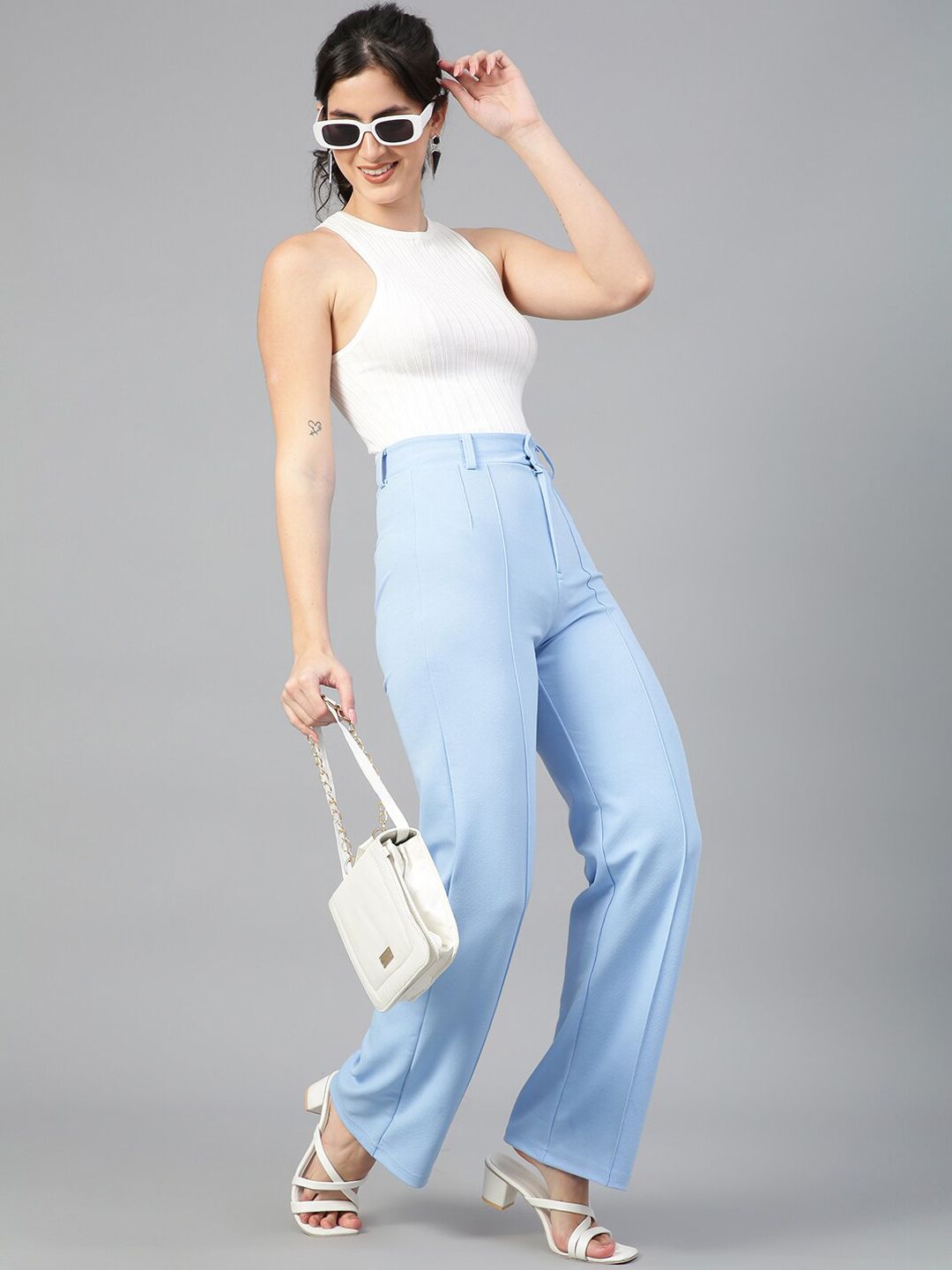 KOTTY BIZwear Women Relaxed High-Rise Easy Wash Parallel Wide Leg Trousers