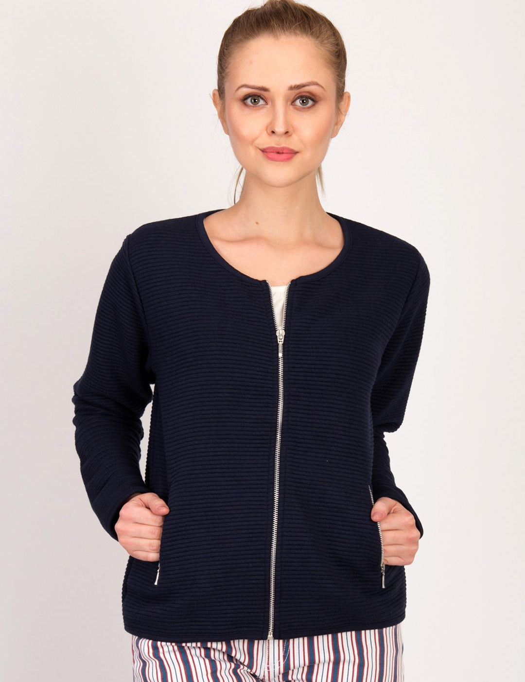 Kotty Women Blue Self Design Open Front Jacket