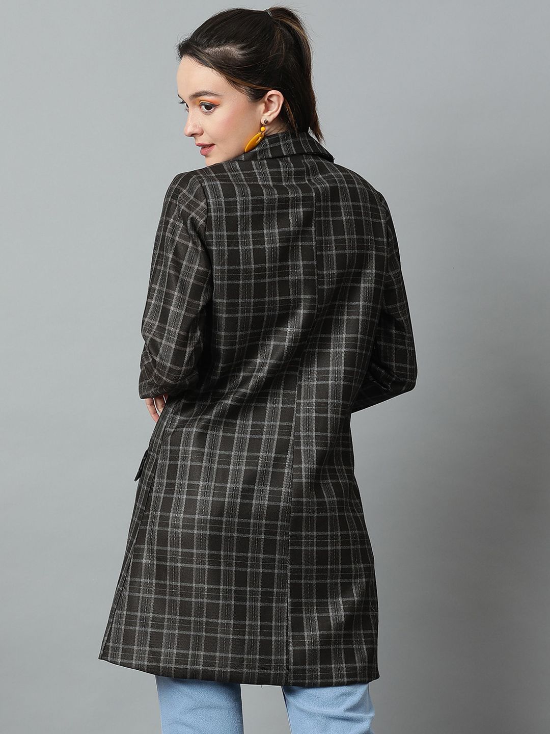KOTTY BIZwear Grey Checked Double-Breasted Overcoat
