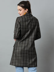 KOTTY BIZwear Grey Checked Double-Breasted Overcoat