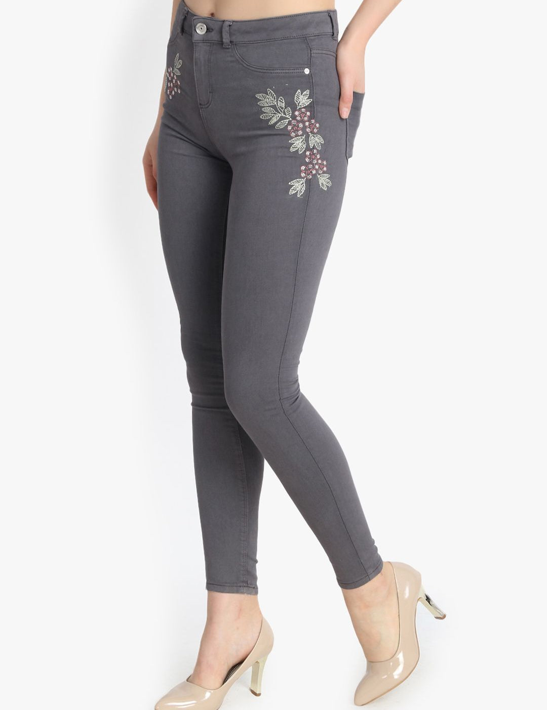 Kotty Women Grey Skinny Fit High-Rise Clean Look Stretchable Jeans