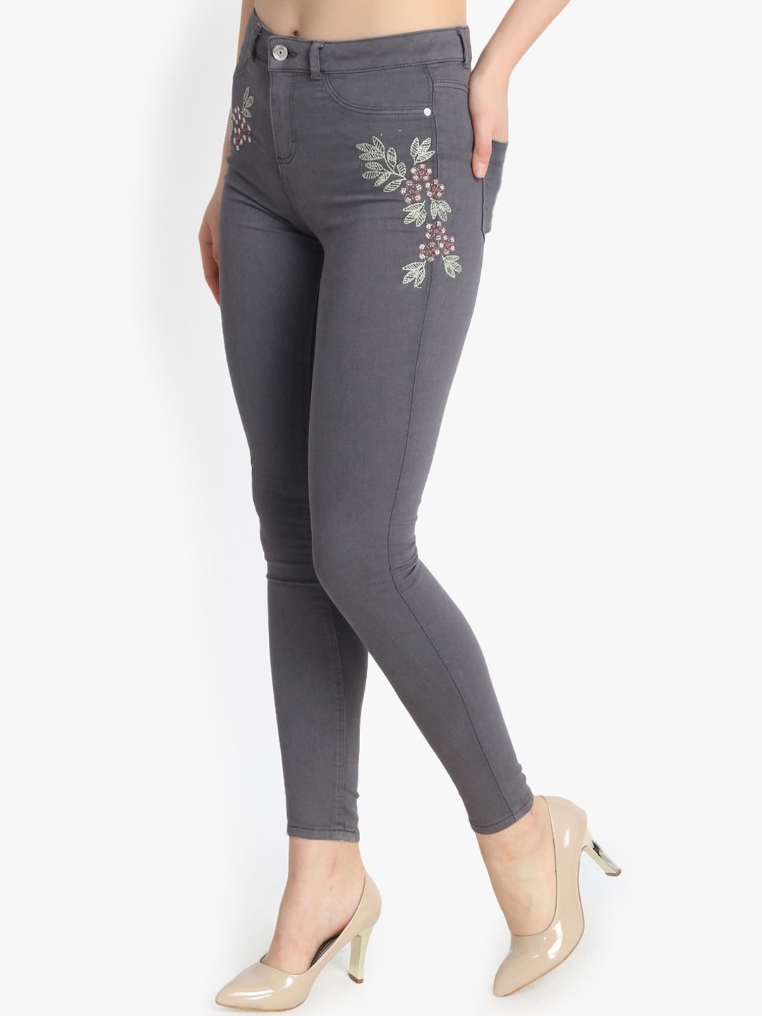 Kotty Women Grey Skinny Fit High-Rise Clean Look Stretchable Jeans