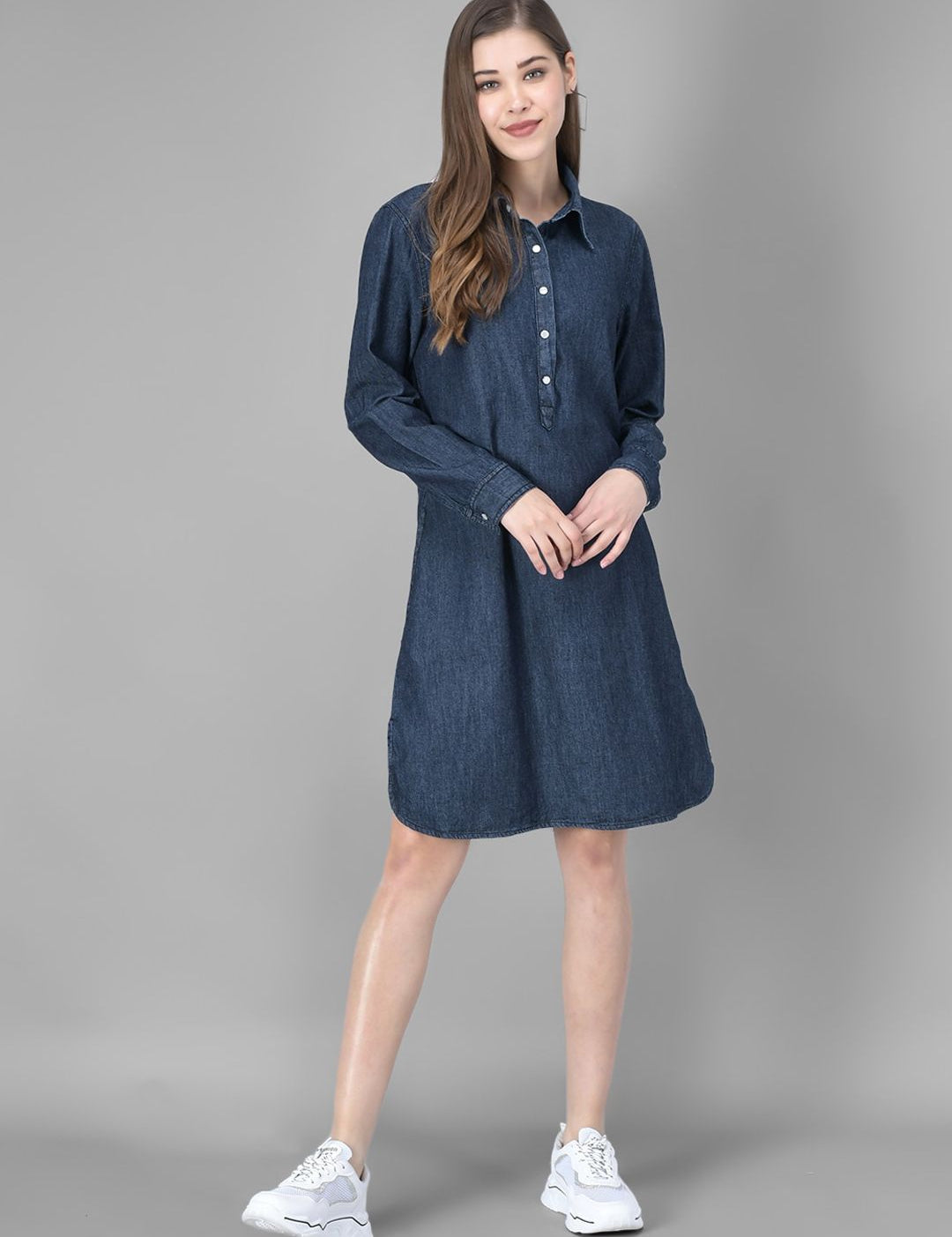 Kotty Women Denim Blue Solid A-Line Dress