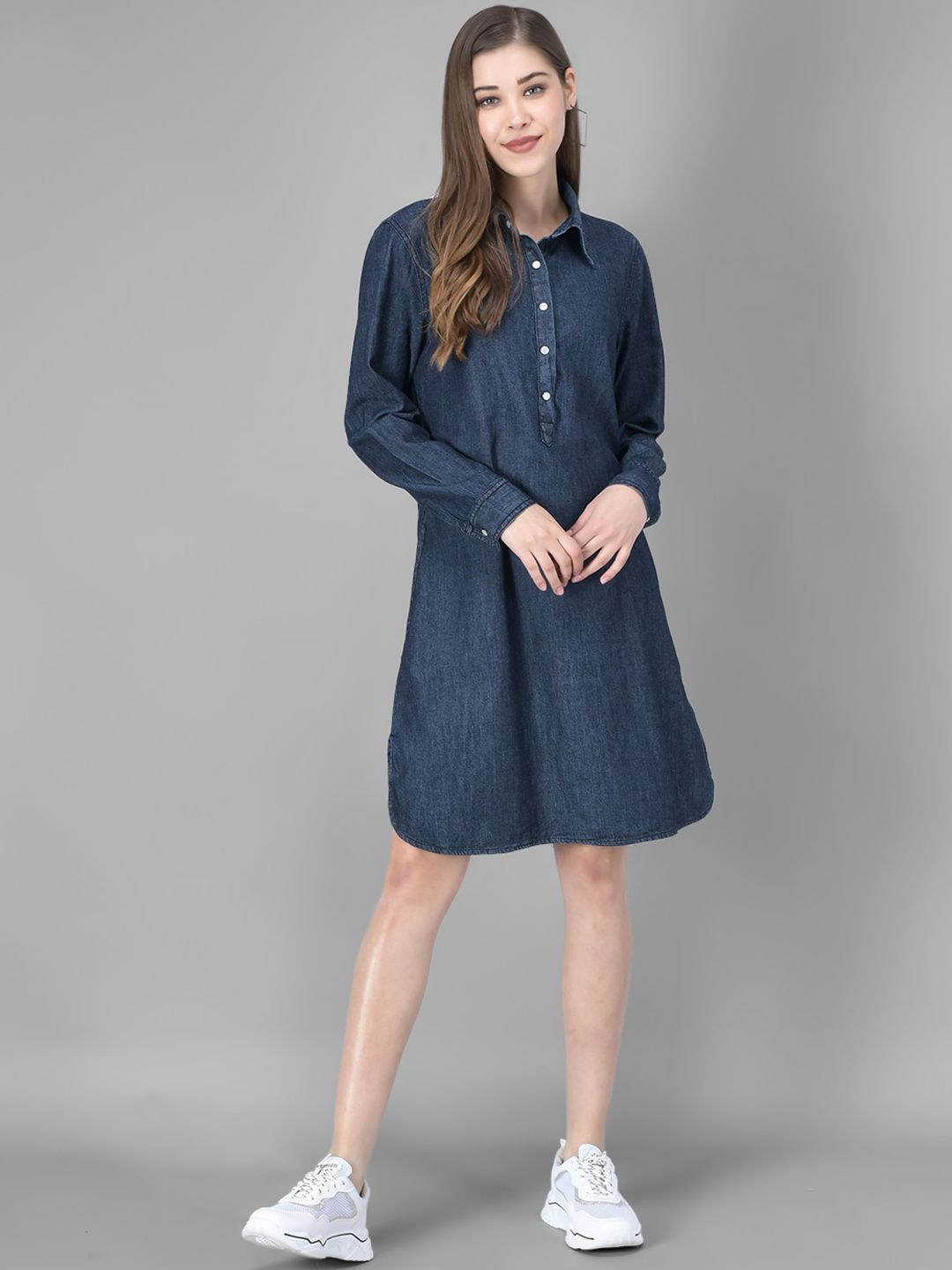 Kotty Women Denim Blue Solid A-Line Dress
