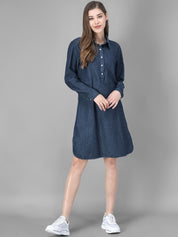 Kotty Women Denim Blue Solid A-Line Dress
