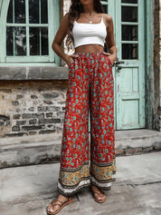 Kotty Women Multicoloured Ethnic Motifs Printed Flared High-Rise Easy Wash Trousers