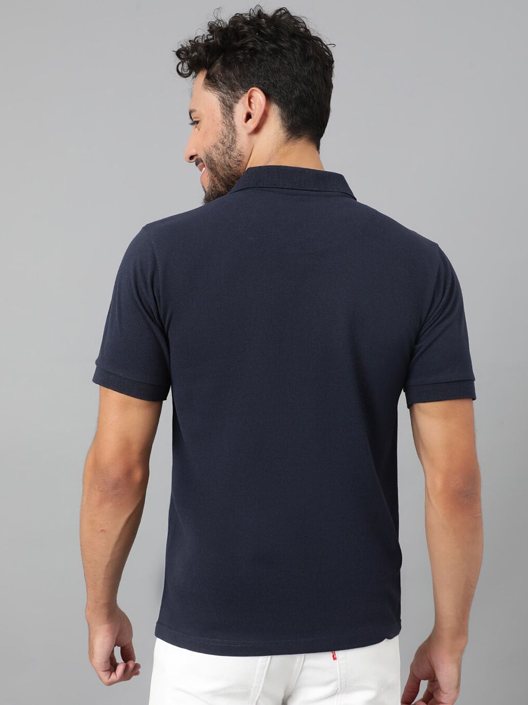 Kotty Navy Blue Polo Collar Cotton T-shirt