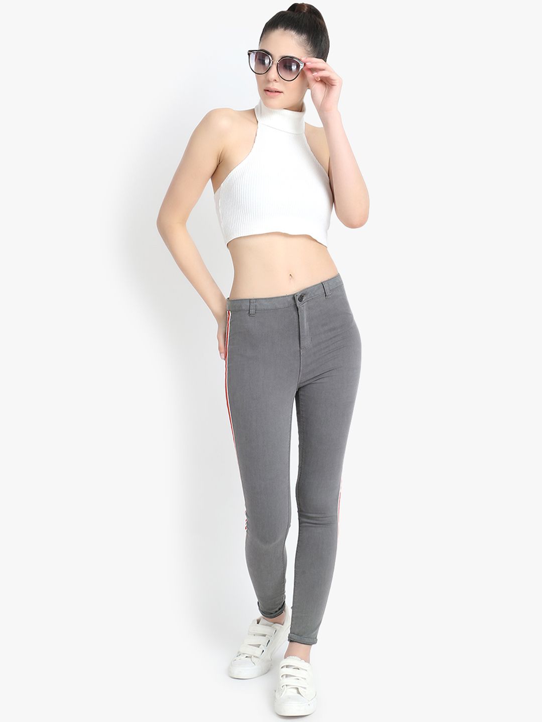 Kotty Women Grey Skinny Fit High-Rise Clean Look Stretchable Jeans