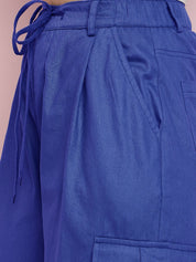 Kotty Women Relaxed Fit High-Rise Solid Cargos Trousers