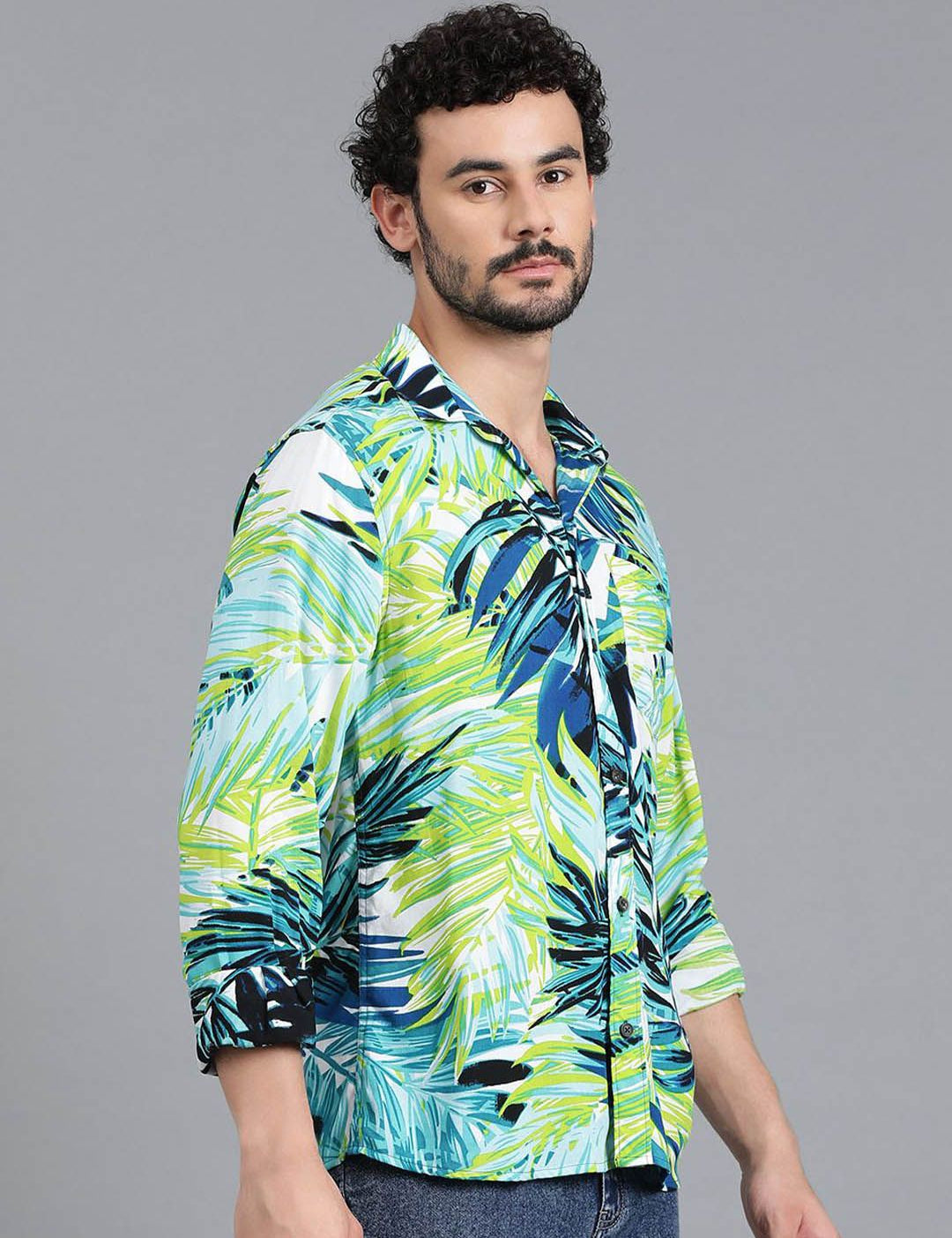 Kotty Men Spread Collar Tropical Printed Casual Shirt