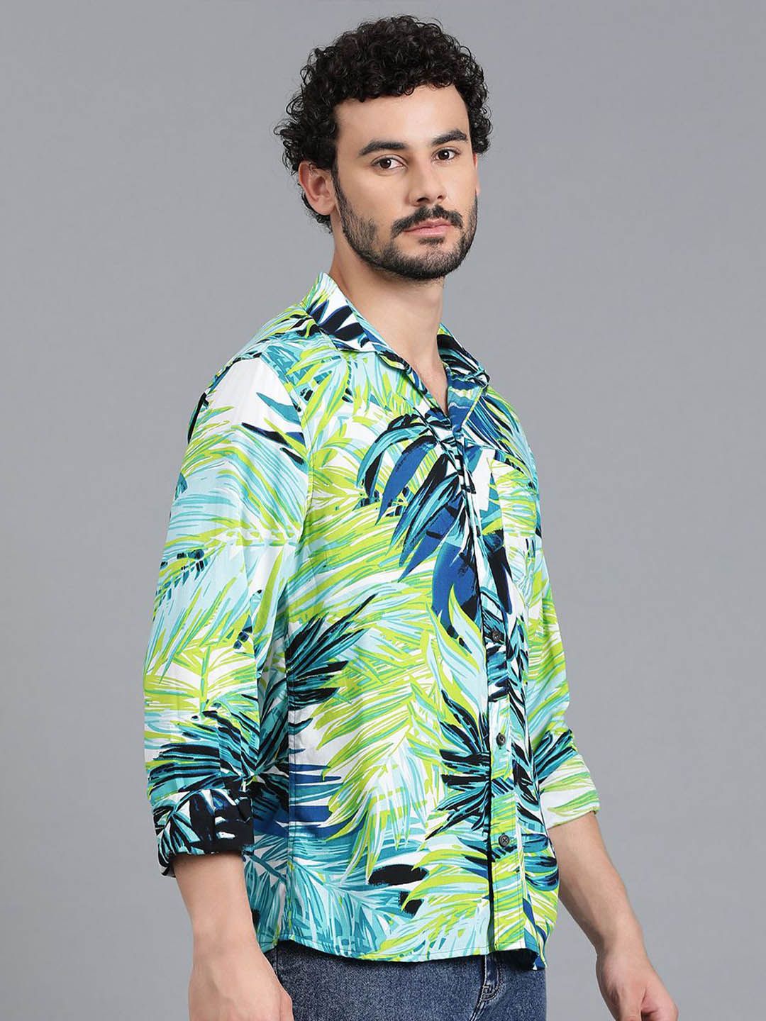 Kotty Men Spread Collar Tropical Printed Casual Shirt