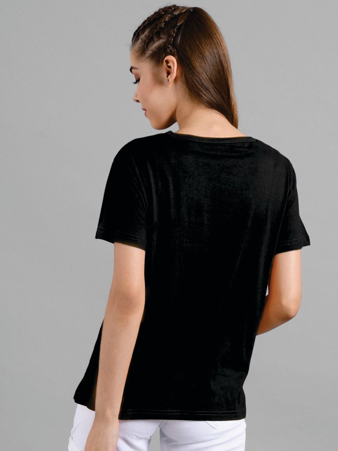 Kotty Women Black Printed Round Neck T-shirt