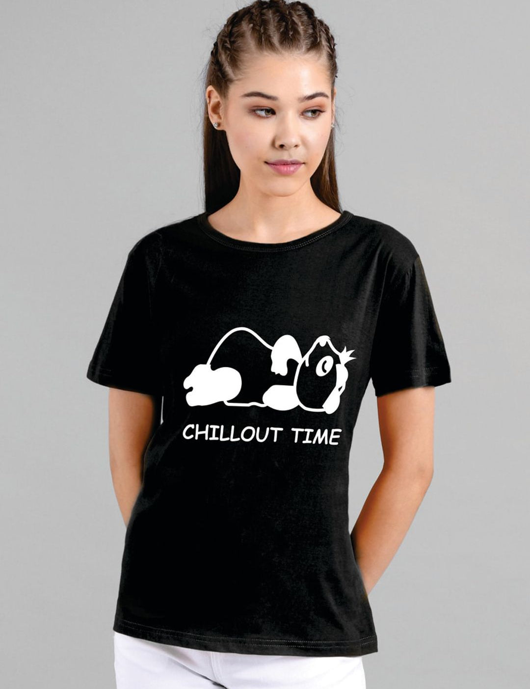 Kotty Women Black Printed Round Neck T-shirt