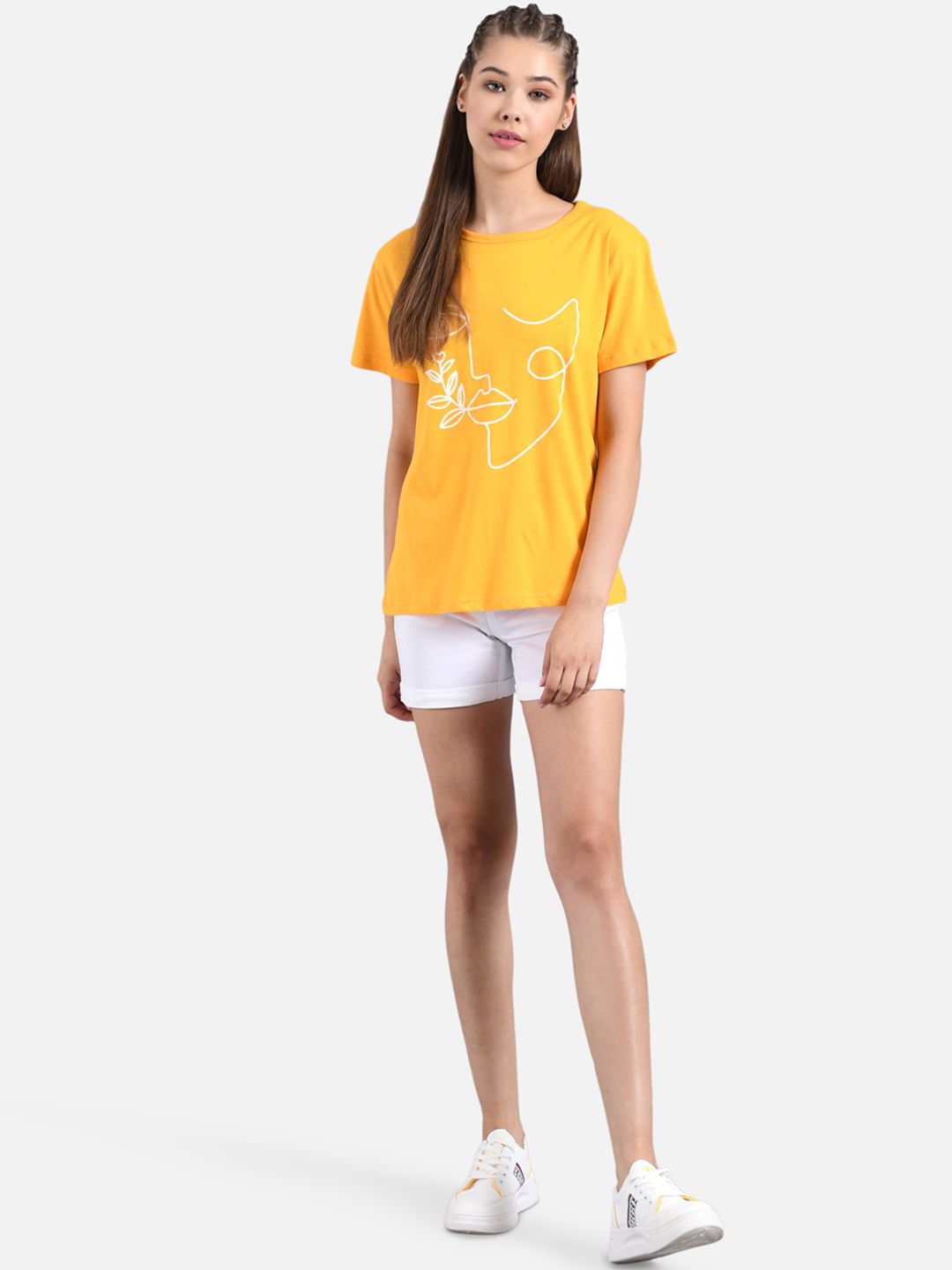 Kotty Women Yellow Printed Round Neck T-shirt