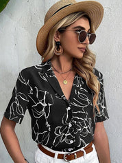 Kotty Women Black & White Floral Printed Crepe Shirt Style Top