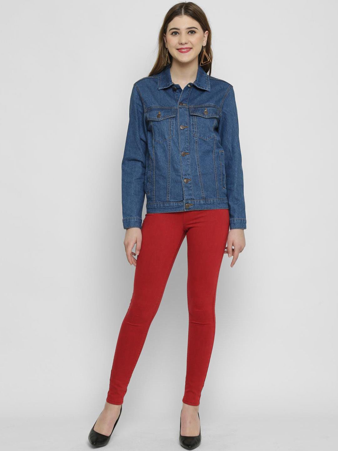 Kotty Women Blue Solid Denim Jacket