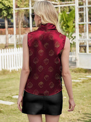 Kotty Maroon Conversational Printed Satin Wrap Top